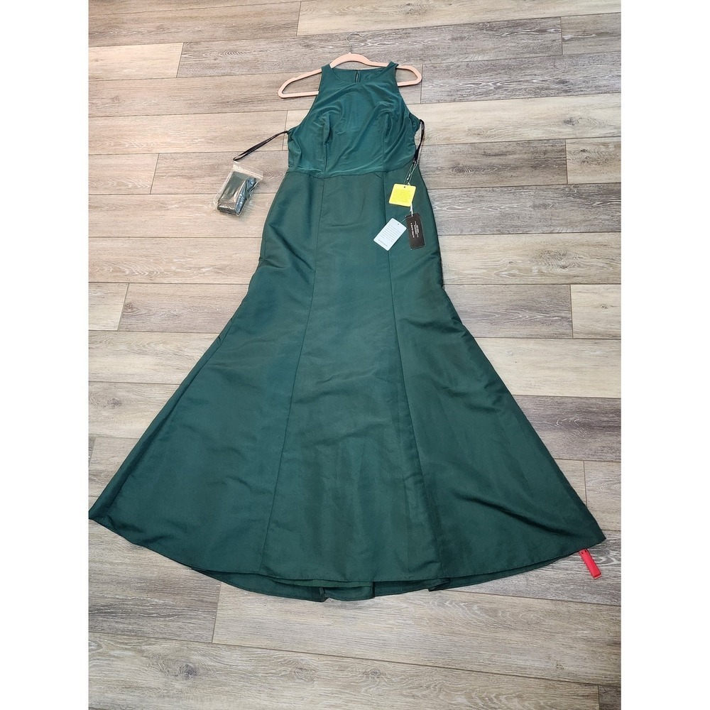 ALFRED SUNG Dark Green Halter Mermaid Maxi Gown Size 12